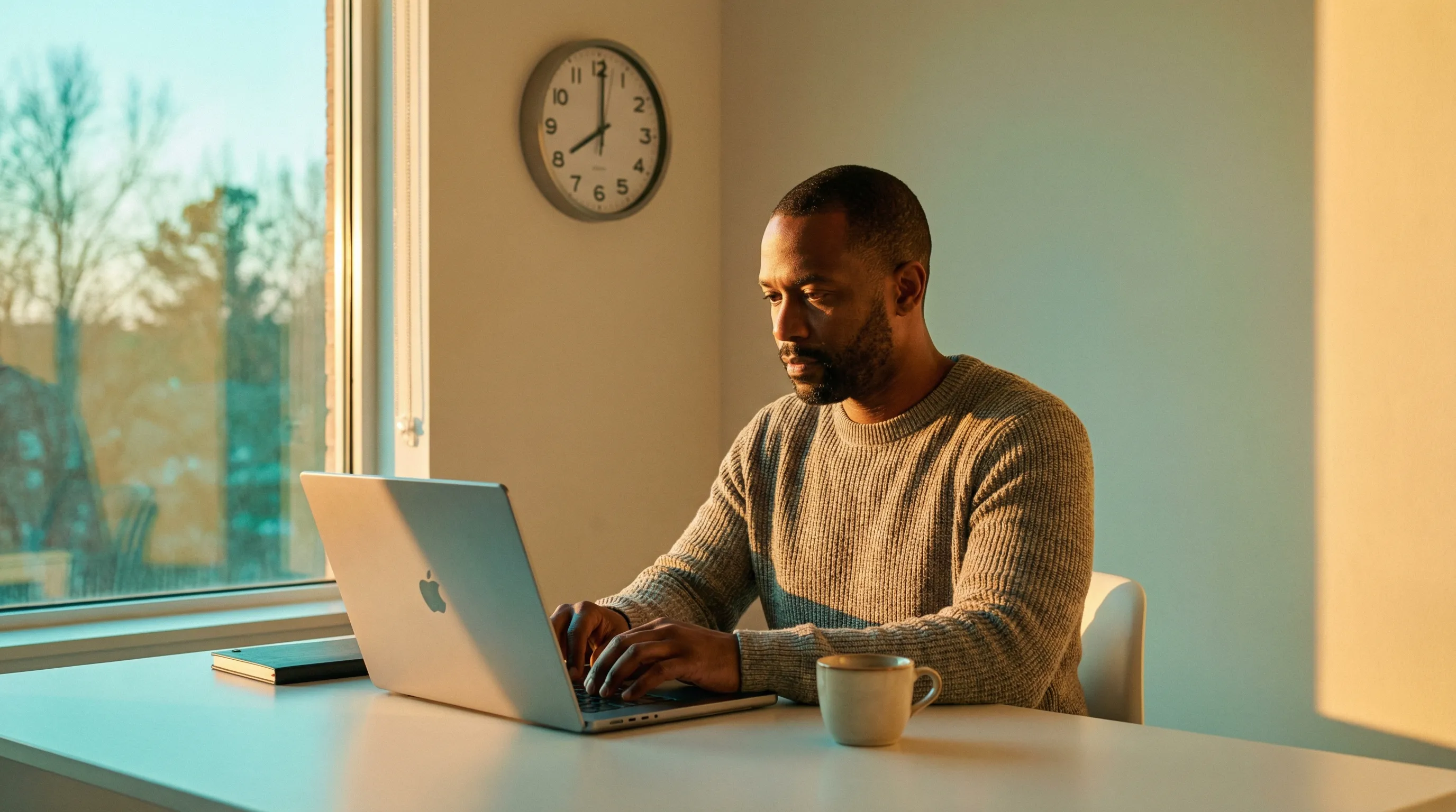 Morning workspace optimized for energy: focused work during peak hours