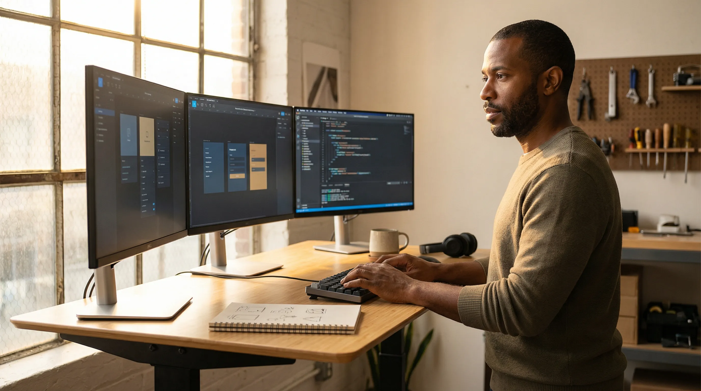 Modern maker in flow state, embodying the creative professional Modible serves