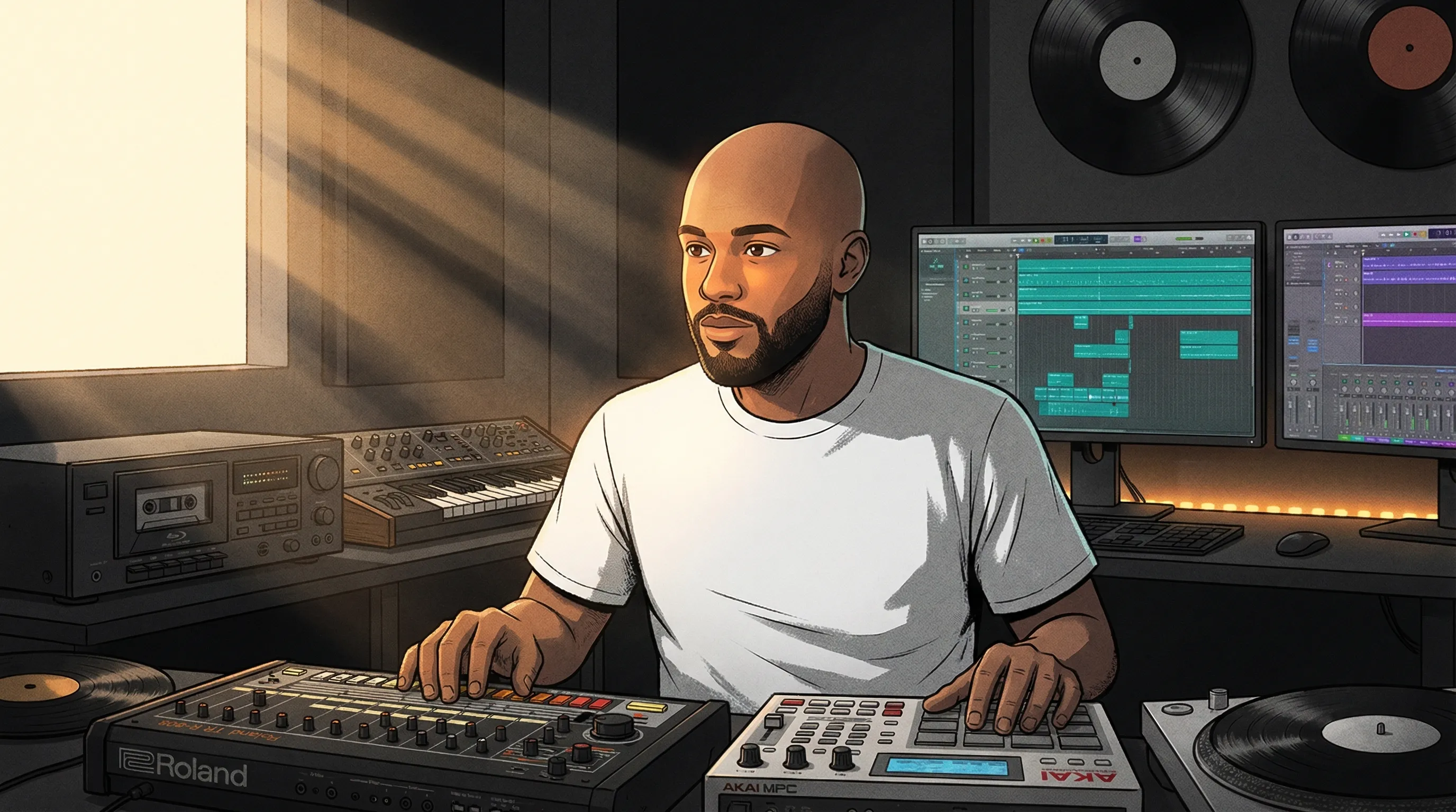 franklin stephen in studio with production equipment